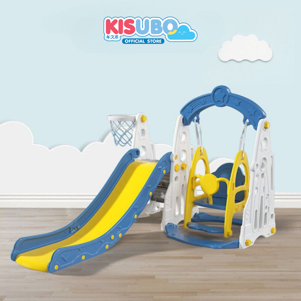 KISUBO ชิงช้าสไลเดอร์ 3in1 Kids Swing Slide พลาสติก HDPE พร้อมแป้นบาส ปรับระดับได้