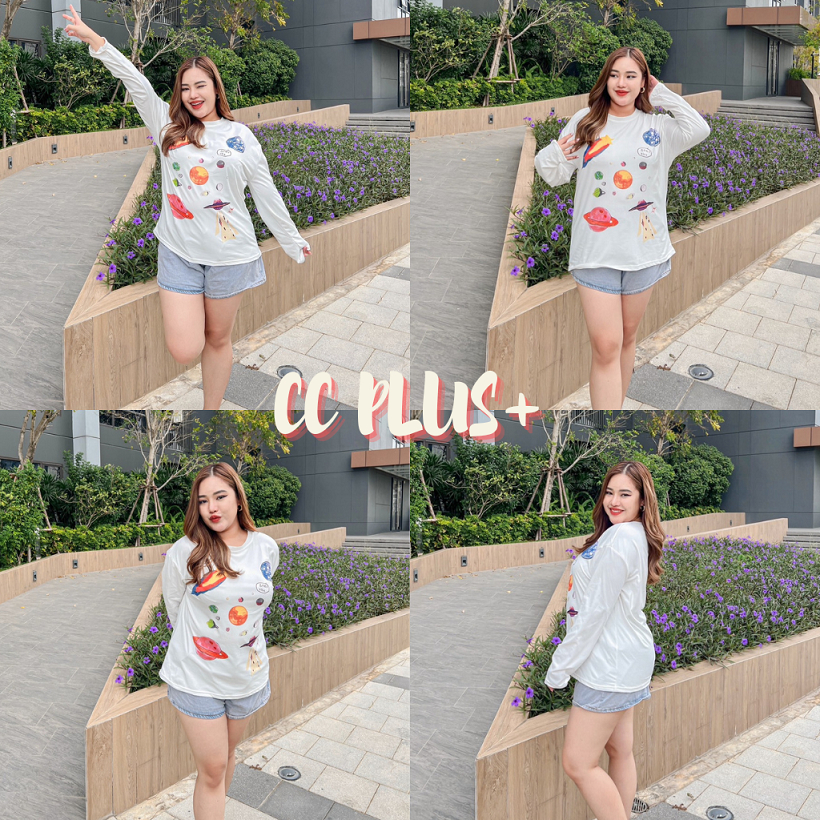 CiCi Plus+(6223) เสื้อยืดแขนยาว ผ้าเลยอน ผ้ายืด ใส่สบาย  สไตล์สาวพลัสไซส์