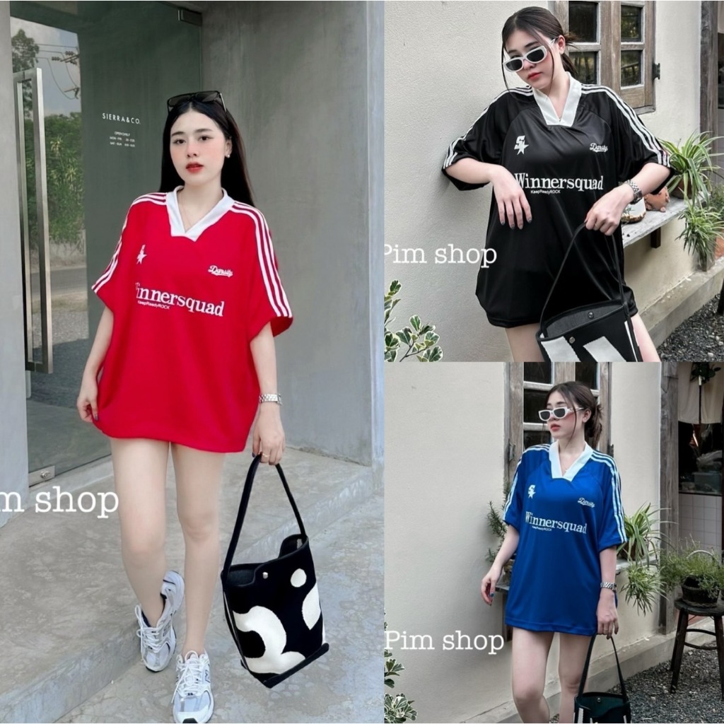 เสื้อครอปแขนสั้นคอวี เสื้อแขนสั้นสปอร์ตสีแดง แนวเท่ๆ งานกระแส สาวอวบใส่ได้.