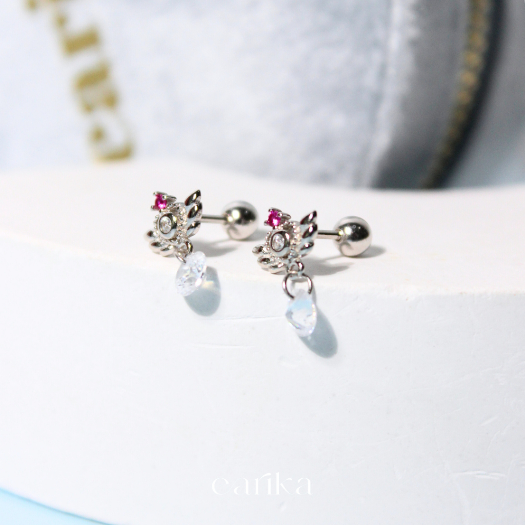 earika.earrings - gemmes angel piercing จิวเม็ดกลมเงินแท้รูปหัวใจมีปีก เหมาะสำหรับคนแพ้ง่าย