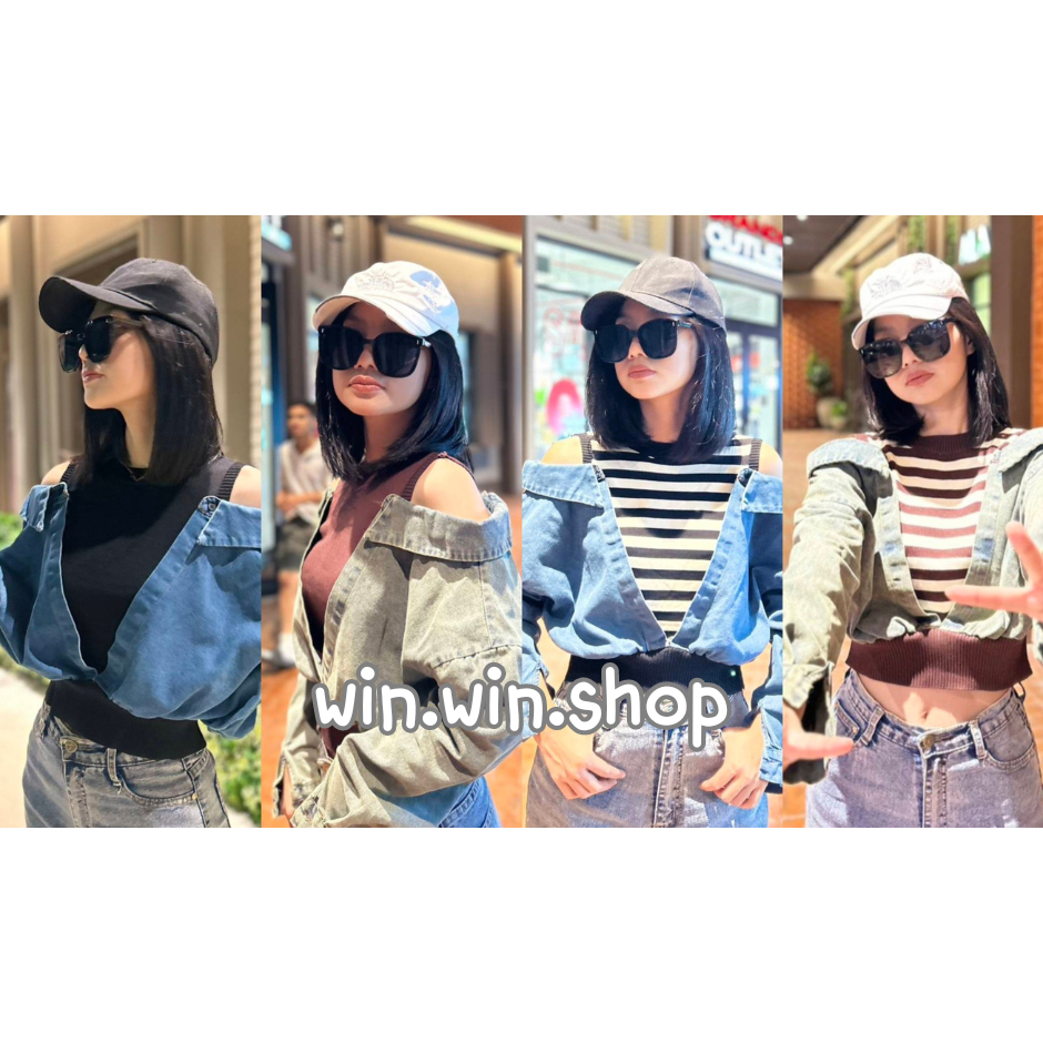 🏆win.win.shop🏆 #WC12 เสื้อแขนกุดเย็บติดสองชิ้นเปิดไหล่