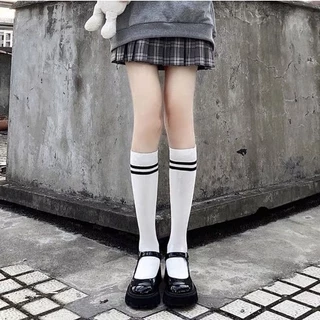 🧦🧦 ถุงเท้ายาวถึงเข่า jk สไตล์ญี่ปุ่น ถุงเท้านักเรียนลายทาง ผ้าฝ้ายแท้สไตล์วิทยาลัย