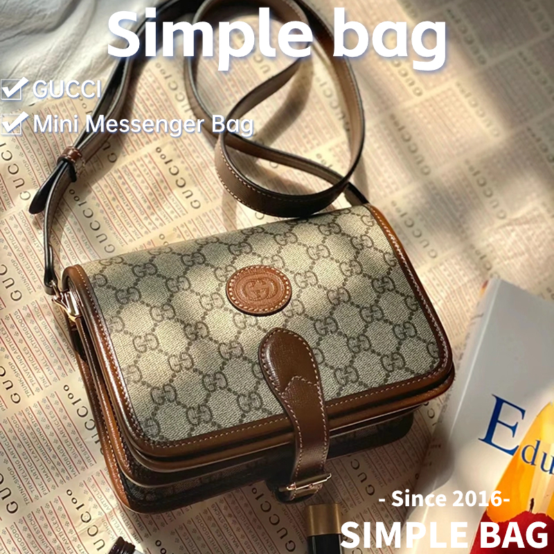 กุชชี่💥GUCCI Mini Messenger Bag With Interlocking G กระเป๋าสะพายเดี่ยว