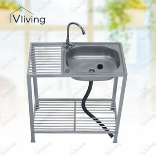 Vliving ซิ้งค์ล้างจาน อ่างล้างจาน สแตนเลส A 2ชั้น กลาง โครงอ…