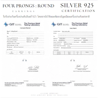 ต่างหูเพชร เงินแท้ 925 ชุบเคลือบทองคำขาว ประดับเพชร CZ Swiss Diamond 4 เตย - Allure Jewelry