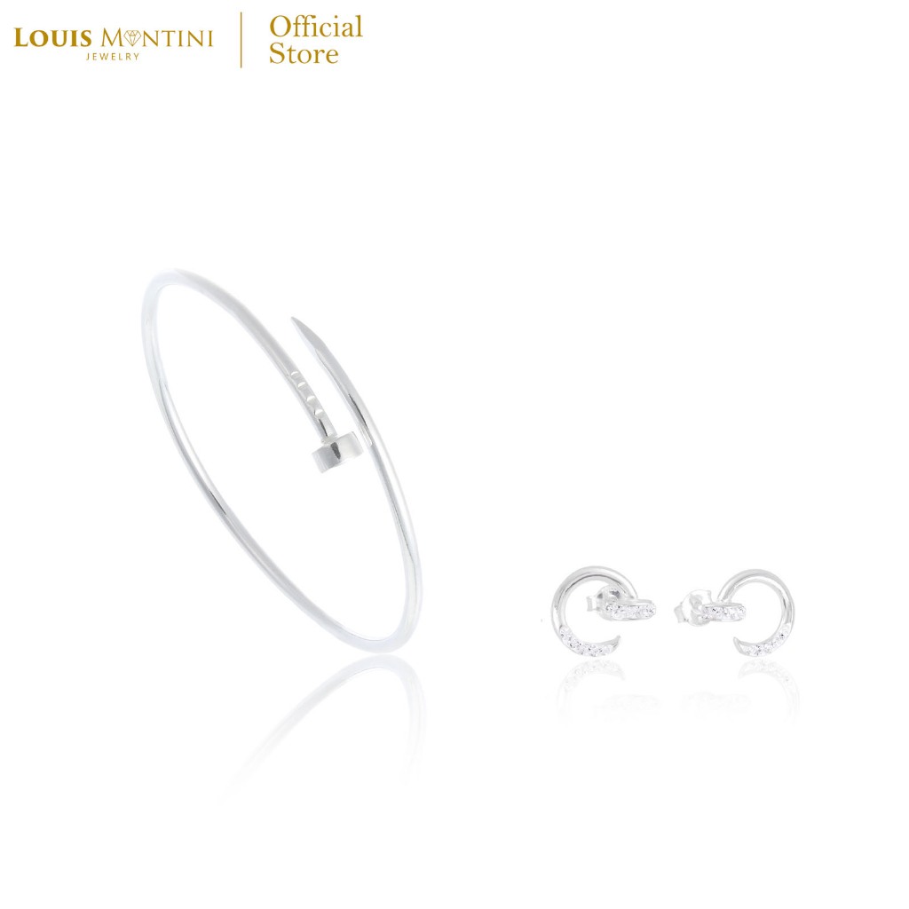[Giftset] Louis Montini (Jewelry) ชุดกิฟท์เซต Sterling Silver 925 ต่างหูเงินแท้ กำไรข้อมือเงินแท้ รูปตะปู LJ-GS012