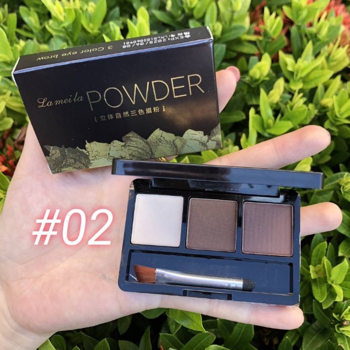 EyebrowPowder แป้งฝุ่นเขียนคิ้ว 3in1พร้อมแปรงกันเหงื่อ ติดทนนานใช้ระบายสีคิ้ว เป็นอายแชโดว์ 1ตลับ3สี