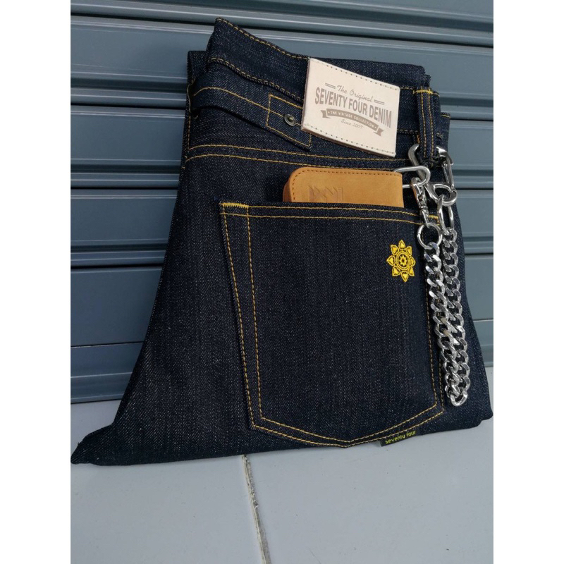 74Denimแสงสุริยัน16ozมีเบลหลังทรงกะบอกเล็ก