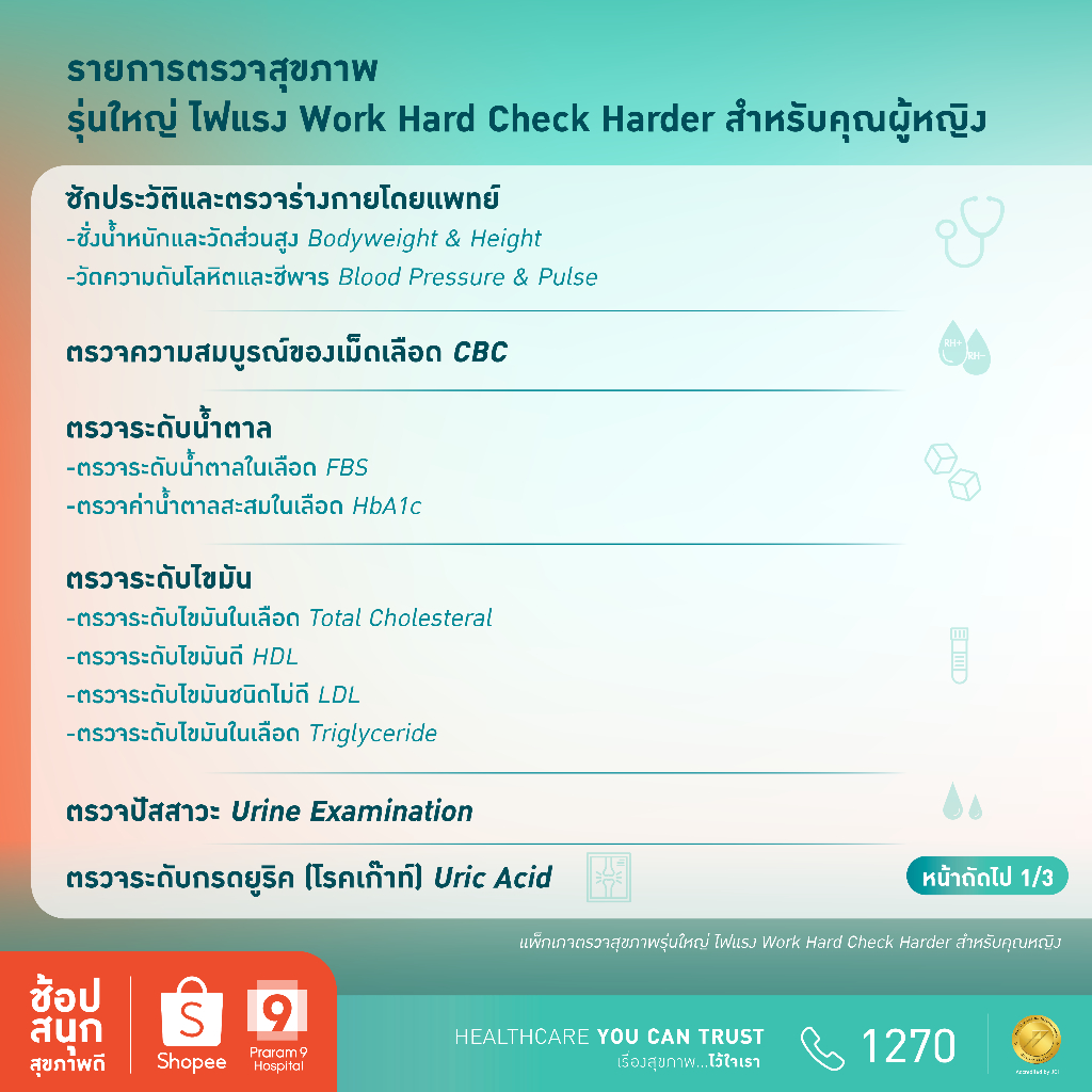 [E-coupon] รพ.พระรามเก้า แพ็กเกจตรวจสุขภาพรุ่นใหญ่ไฟแรง Work Hard, Check Harder สำหรับคุณผู้หญิง  Praram9Hospital