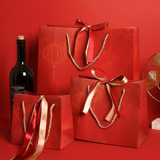 พร้อมส่ง • ถุงกระดาษ ถุงของขวัญ รับไหว้ สีแดง ตรุษจีน