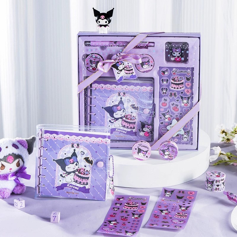 Gift Set เครื่องเขียน 10ชิ้น ลิขสิทธิ์แท้ สมุดสันห่วง สติกเกอร์ ปากกาเจล เทปวาชิ ของขวัญ น่ารัก Sanrio Kuromi ซานริโอ้