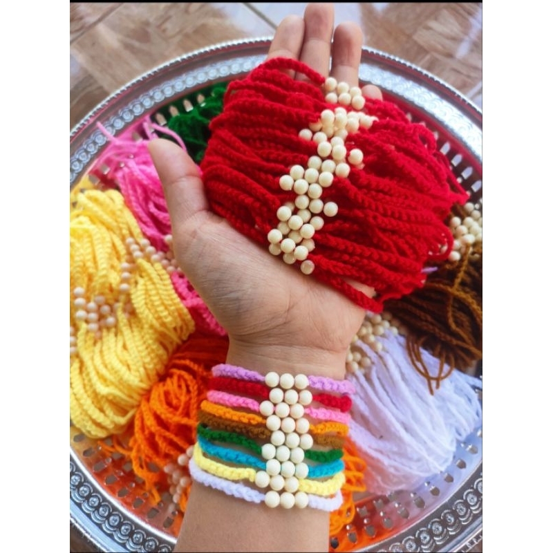 สายสิญจน์คูบาสีแดง 100 เส้น สายสิญจน์ผูกข้อมือ 11 สีมงคลฝ้ายผูกแขนด้ายผูกข้อมือ