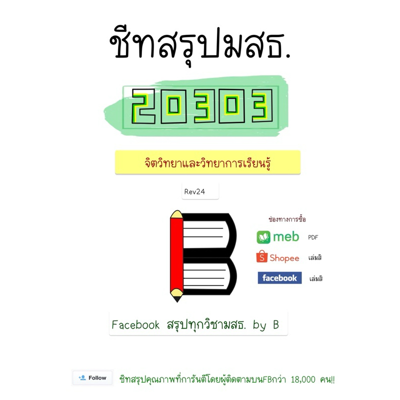 ชีทสรุป 20303 จิตวิทยาและวิทยาการเรียนรู้ มสธ.
