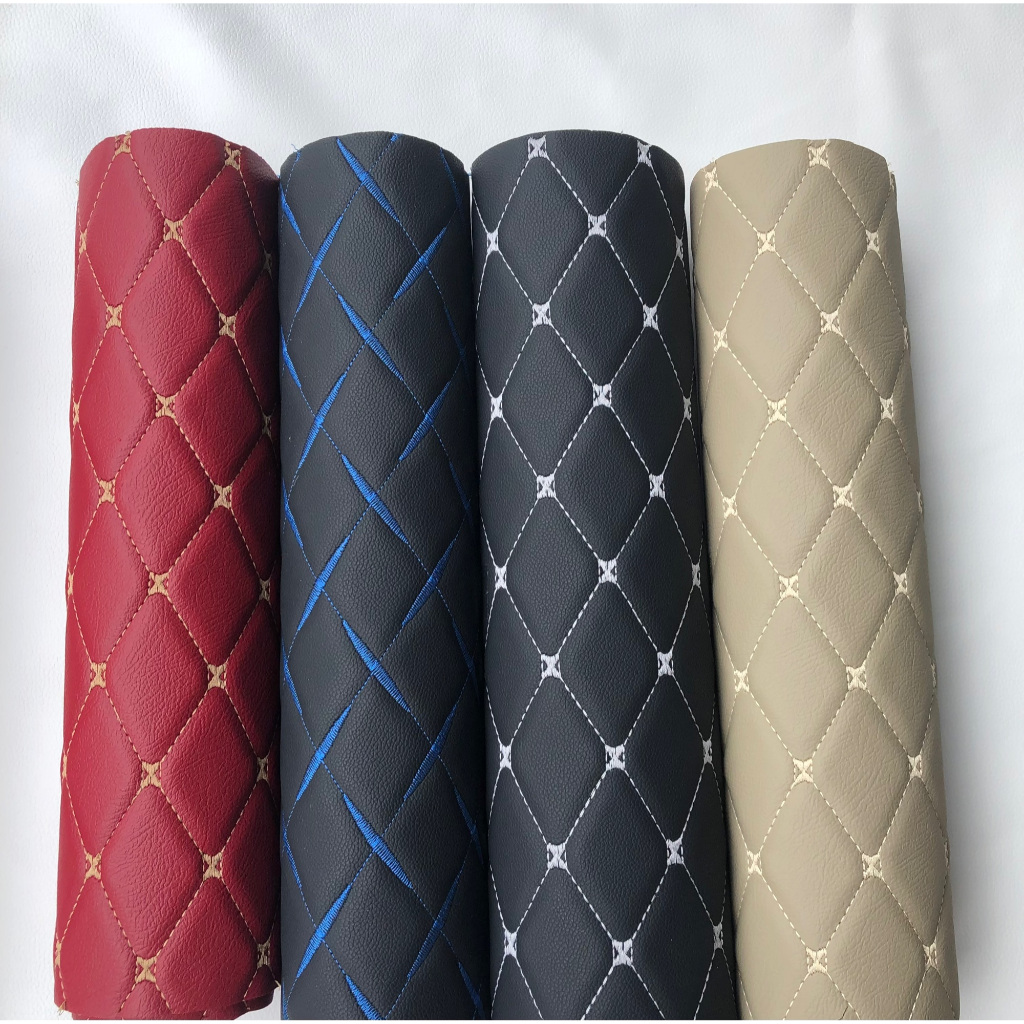 หนังเทียม pvc ลายปักvip หนังลายข้าวหลาม สีแดง สีดำ สีครีม หนังpvcหนา1มม. ขนาด160x135ซม. หนังหลังคารถ หนังหุ้มเบาะรถ โซฟา