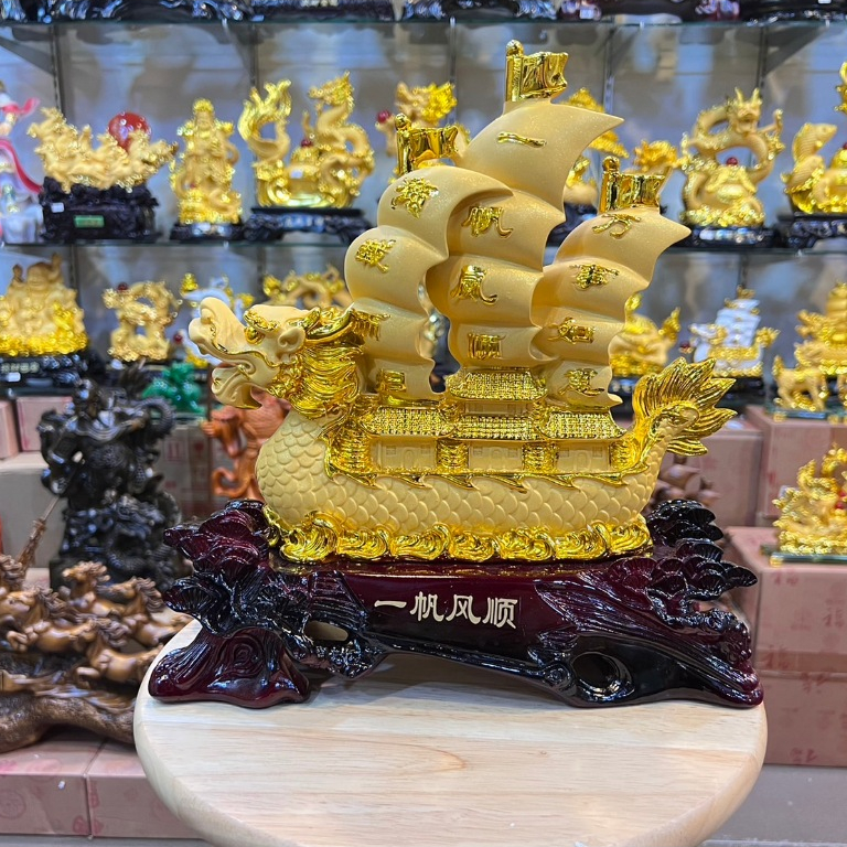 เรือสำเภา มังกร สำเภาหัวมังกร เรือหัวมังกร สูง12นิ้ว เรซิ่นทรายทอง การค้าขายรุ่งเรือง เสริมการเงิน
