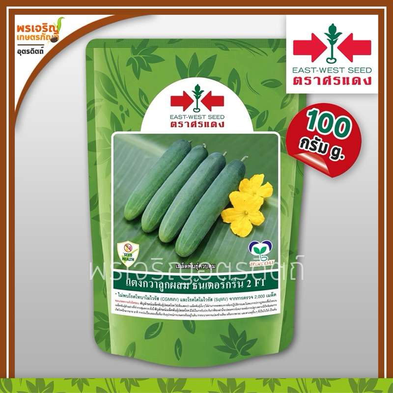 เมล็ดพันธุ์แตงกวา แตงกวาธันเดอร์กรีน 2 F1 (100 กรัม) เมล็ดแตงกวาศรแดง แตงกวาลูกผสม เมล็ดพันธุ์ผักสวนครัว ตราศรแดง
