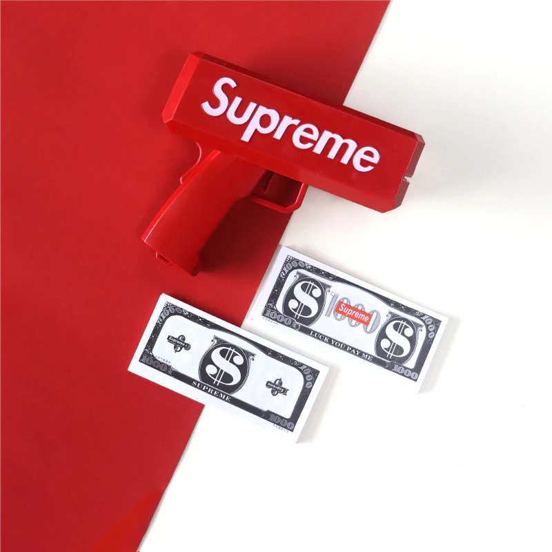 [พร้อมส่ง]ปืนยิงเงิน ปืนยิงแบงค์ Supreme มีไฟใช้ถ่าน ของเล่นปืนยิงธนบัตร ปืนสายเปย์ ปืนยิงแบงค์ พร้อมธนบัตร