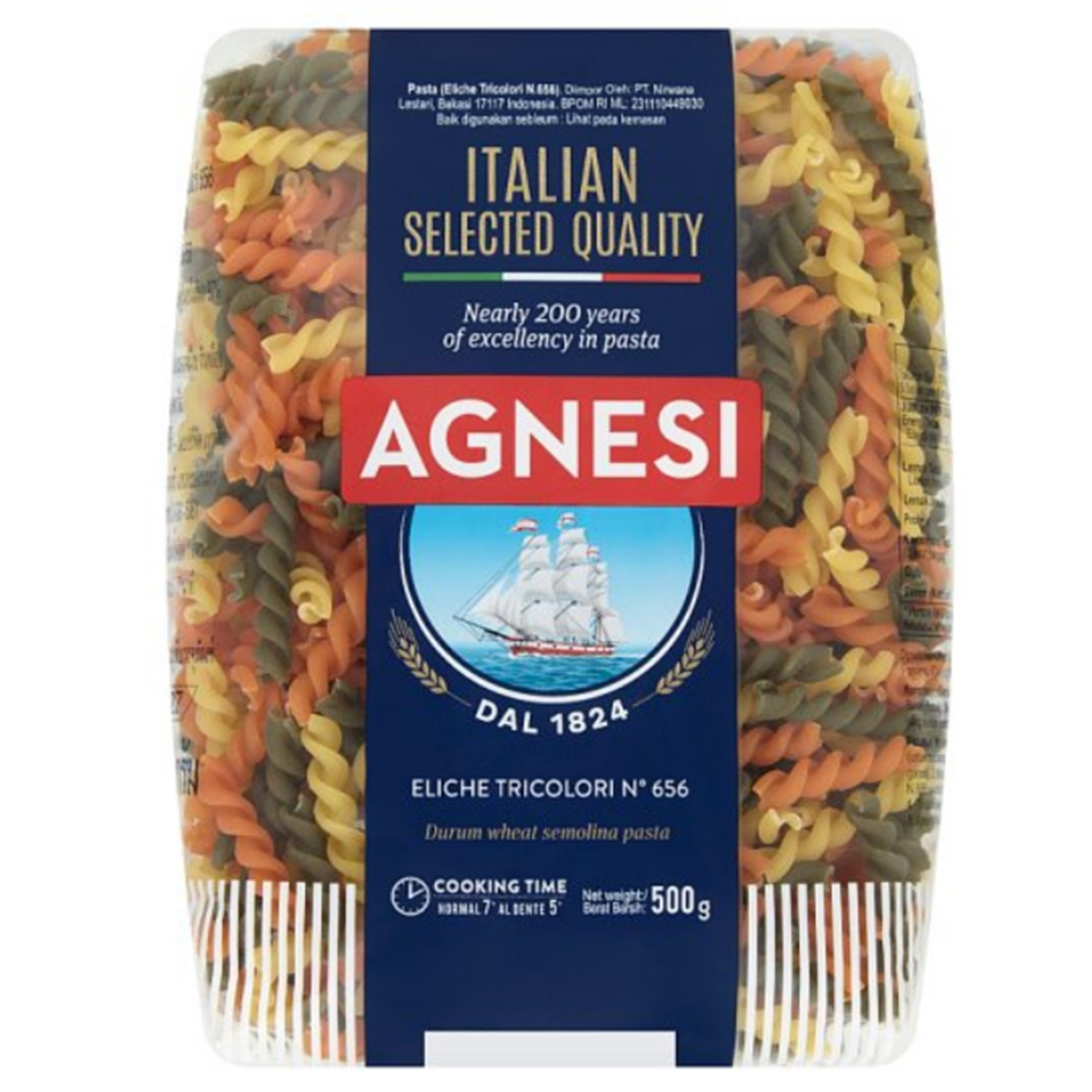 Agnesi  Eliche Tricolori Macaroni 500G. อาหาร วัตถุดิบ มักกะโรนี