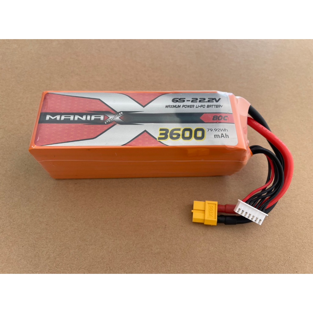 ManiaX 3600mah 22.2V 6S 80C XT60 แบตเตอรี่ใช้สำหรับฮอ,โดรน และเครื่องบินบังคับวิทยุ