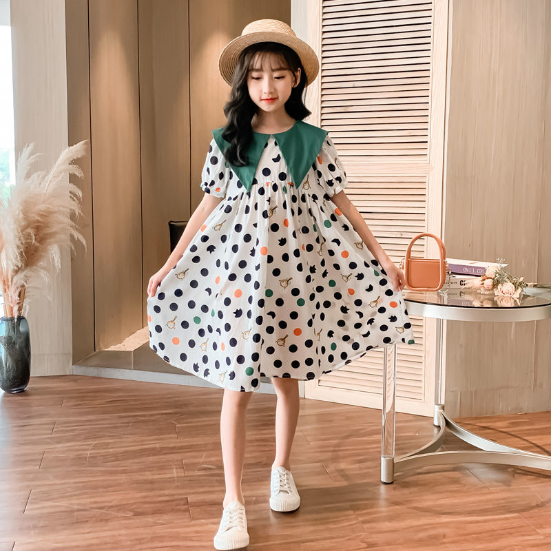 รุ่นใหม่ ชุดกระโปรงยาวลำลองเด็กผู้หญิงฤดูร้อน ชุดเดรสแขนสั้นเด็กน่ารักๆ เสื้อผ้าแฟชั่นเด็กโตผู้หญิง ชุดสำหรับเด็กผู้หญิง - รูปที่ 7