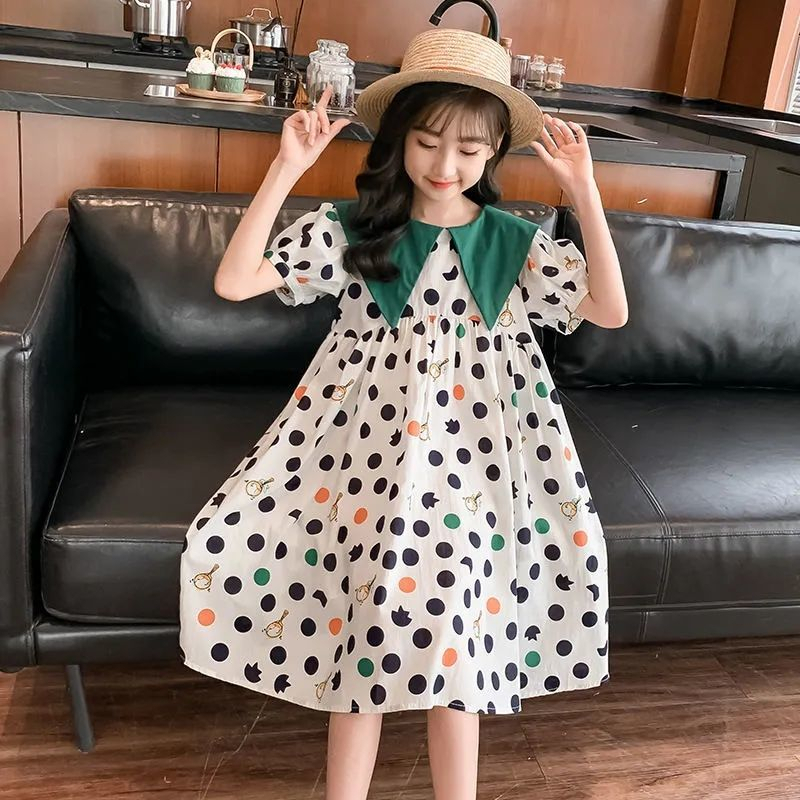 รุ่นใหม่ ชุดกระโปรงยาวลำลองเด็กผู้หญิงฤดูร้อน ชุดเดรสแขนสั้นเด็กน่ารักๆ เสื้อผ้าแฟชั่นเด็กโตผู้หญิง ชุดสำหรับเด็กผู้หญิง - รูปที่ 6