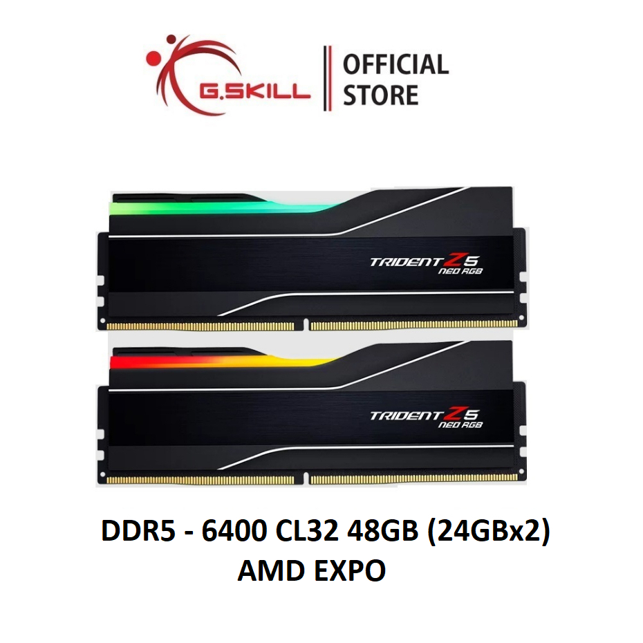 แรมพีซี G.SKILL - DDR5-RAM P/C 48/6400 Trident Z5 NEO RGB (F5-6400J3239F24GX2-TZ5NR) 24GBx2 (32-39-39-102) for AMD
