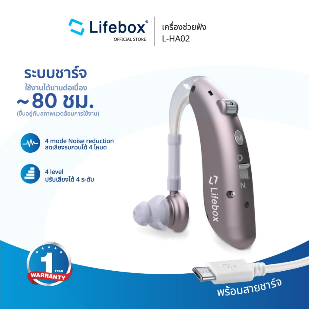 (พร้อมส่ง) ⭐รุ่นขายดี เครื่องช่วยฟัง แบบชาร์จ ใส่ได้ทั้งสองข้าง รับประกัน 1 ปี | LIFEBOX L-HA 02