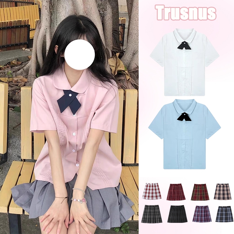 Trusnus เสื้อเชิ้ตที่มีสไตล์ JK แบบญี่ปุ่น สไตล์ สตรี ทรงพลีท รุ่นสั้น