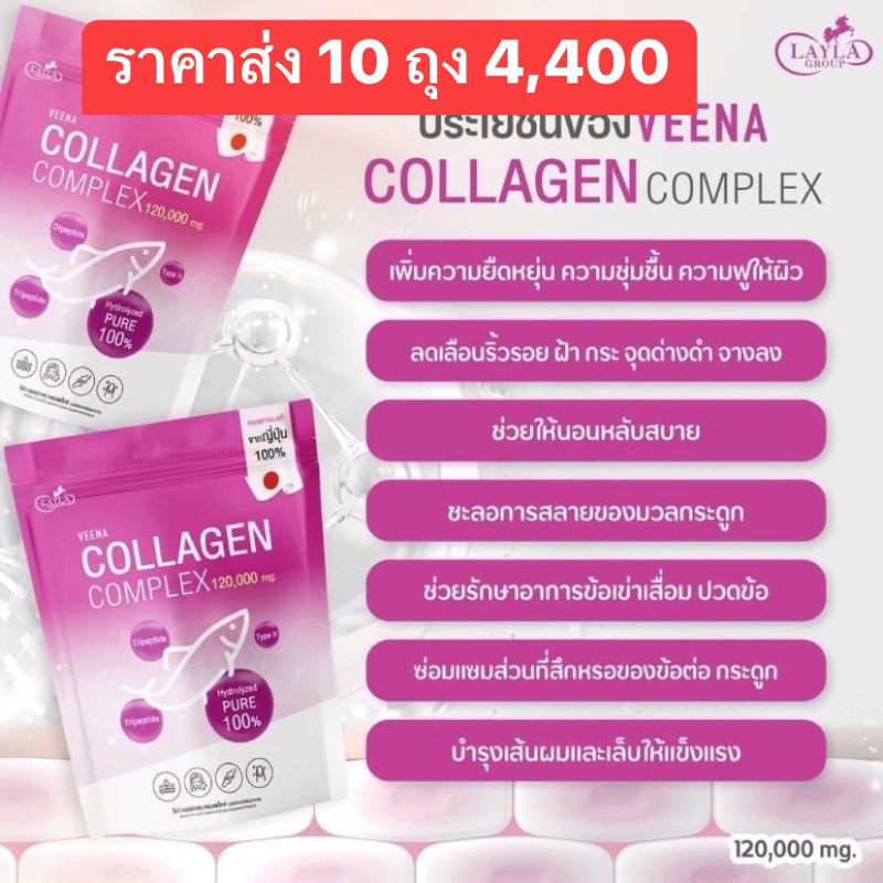 ราคาส่ง 10ถุง วีน่าคอลลาเจน มีของแถม veenacollagen คอลลาเจนไดเปปไทด์ บริสุทธิ์พรีเมี่ยมนำเข้าจากญี่ปุ่น120,000MG