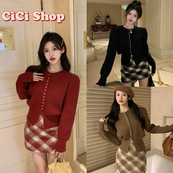 Cicishop(A1867)เสื้อคลุมเเขนยาว ผ้าไหมพรม เเขนจั๊ม กระดุมหน้าใช้งานได้จริง ใส่ได้ทุกฤดู