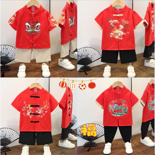เสื้อผ้าเด็ก เสื้อผ้าเด็กผู้ชาย ชุดตรุษจีน🏮 ชุดปีใหม่ชุดสีแดง ชุดฮั่นฝูจีน เสื้อ＋กางเกง size 1-7ปี🏮 PFS