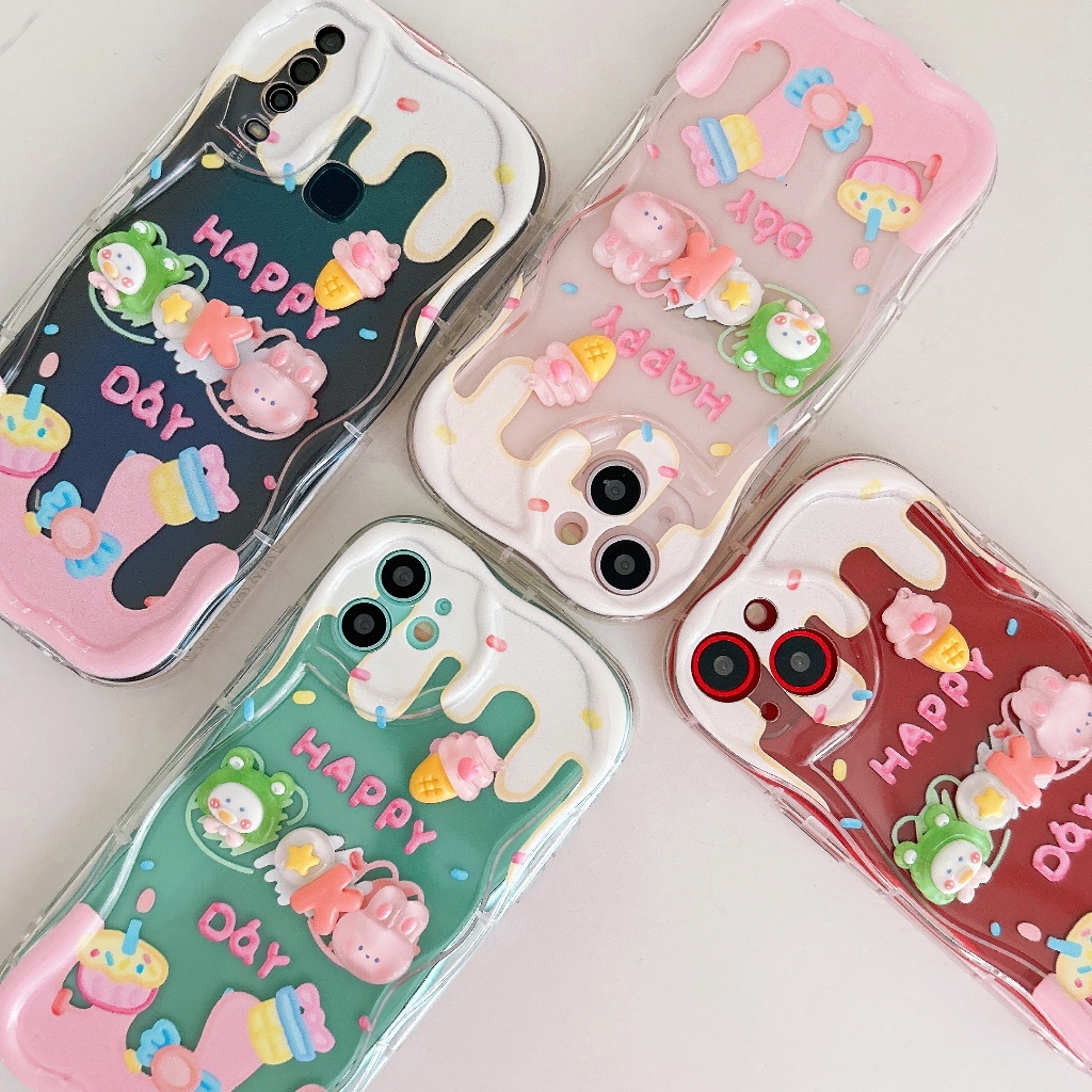 เคสขอบหยัก เคสลายไอติม กระต่ายนูน for iPhone11；12；13；14；15 OPPO A15 A54 A53 A57 A77S VIVO Y02 Y21 Y20 Y12 Y17S SAMSUNG
