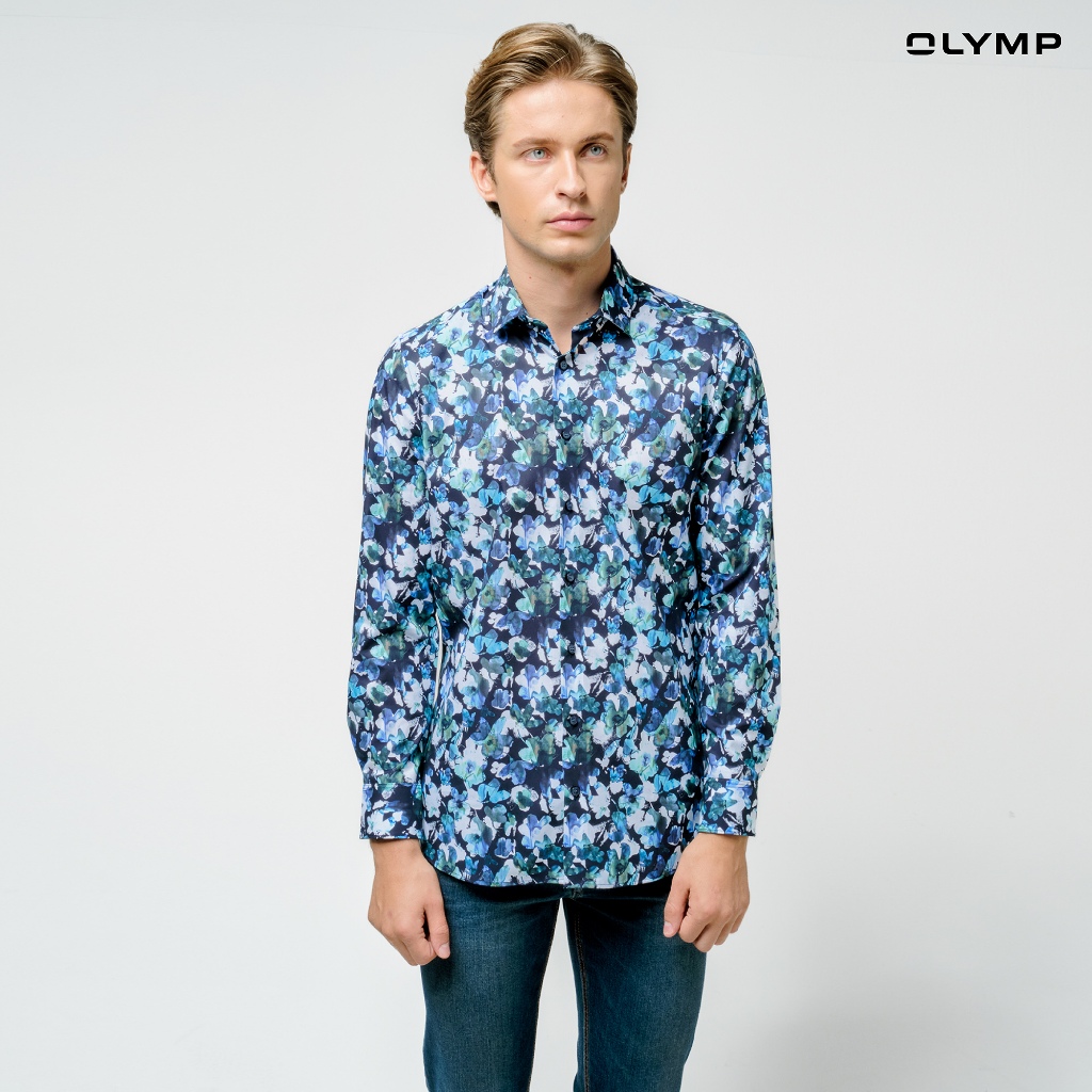 OLYMP  Level Five Shirt เสื้อเชิ้ตชาย ลายพิมพ์ฤดูใบไม้ผลิ ทรงพอดีตัว ยืดหยุ่นได้ดี รีดง่าย SPRI24 SP