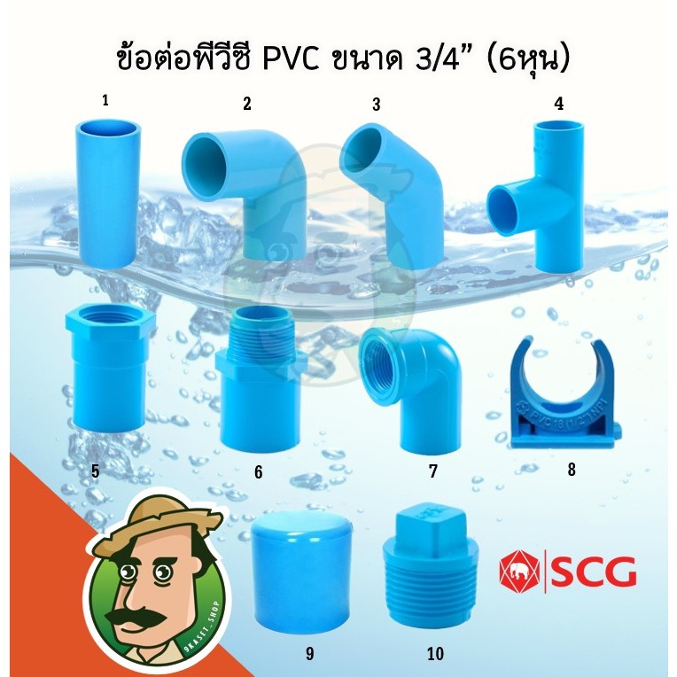 ข้อต่อประปา ข้อต่อสวมท่อพีวีซี ข้อต่อพีวีซี PVC ขนาด3/4” (6หุน) SCG