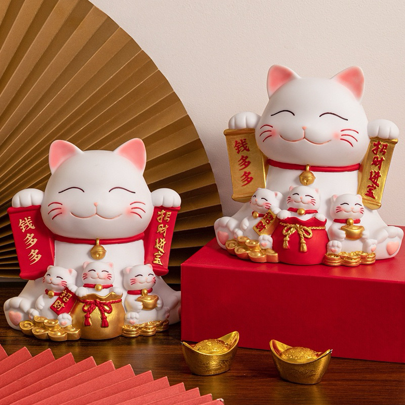 กระปุกออมสินแมวนำโชค แมวกวัก ตกไม่ตก PVC-พร้อมส่ง
