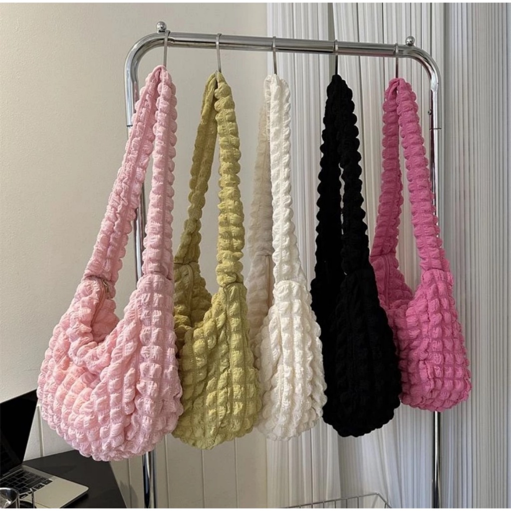 กระเป๋าสะพายไหล่ สะพายข้าง แต่งจับจีบ ลายก้อนเมฆ สีพื้น แฟชั่นยอดนิยม สําหรับเด็กผู้หญิงpu46