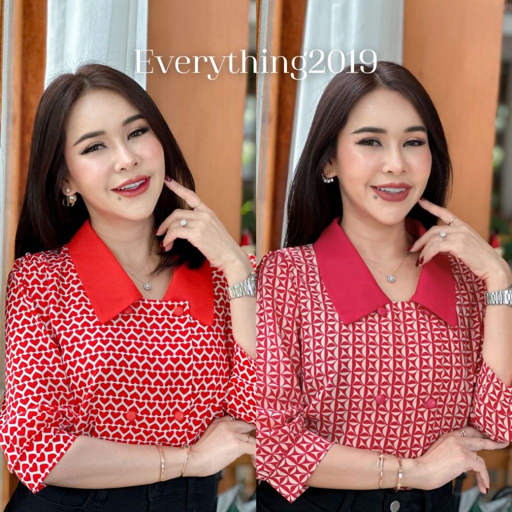 Everything2019 เสื้อเชิ๊ตคอปกผู้หญิง กระดุม2แถว ผ้าพรีเมี่ยม (6315)