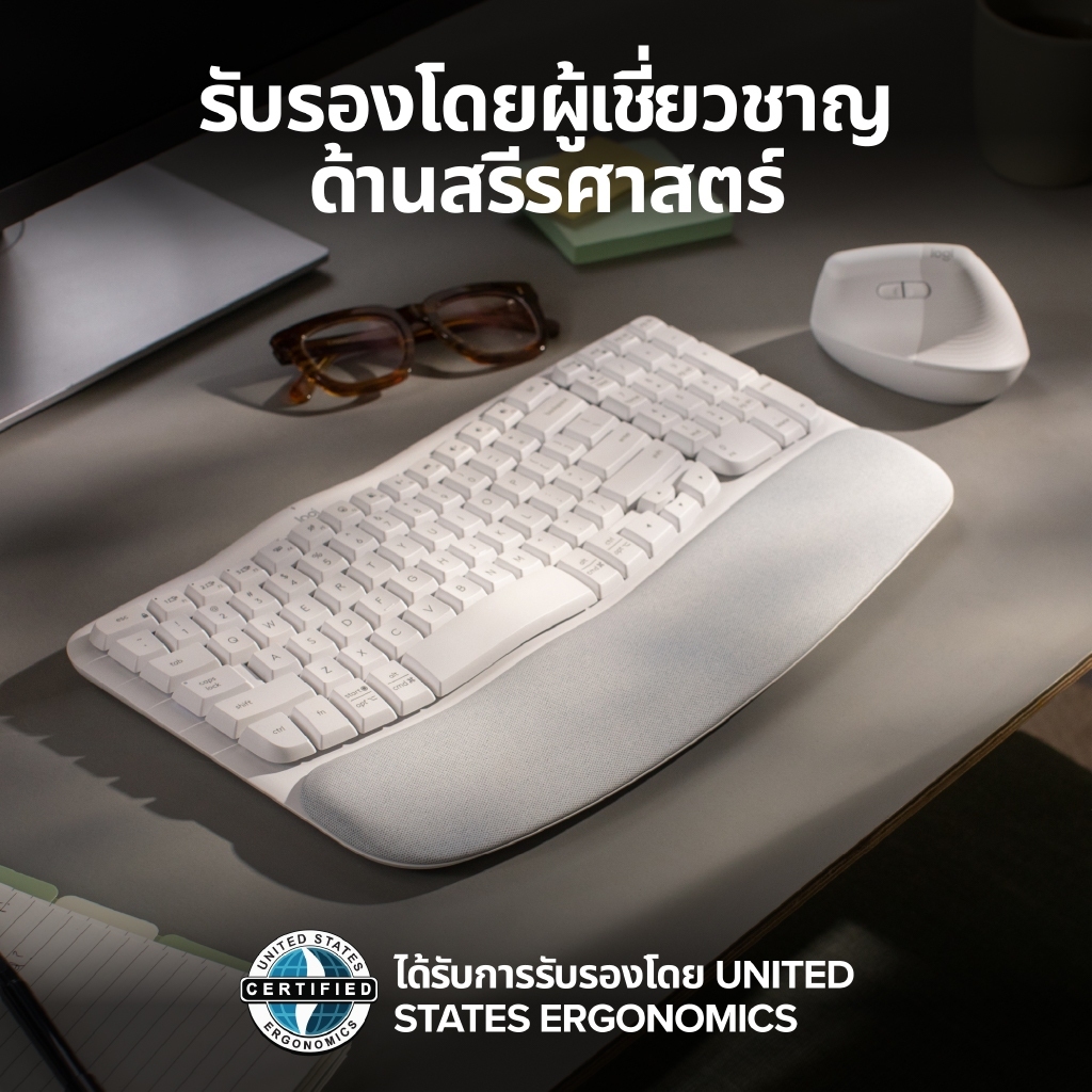 คีย์บอร์ดไร้สาย Logitech Wave Keys wireless ergonomic keyboard with a cushioned palm rest