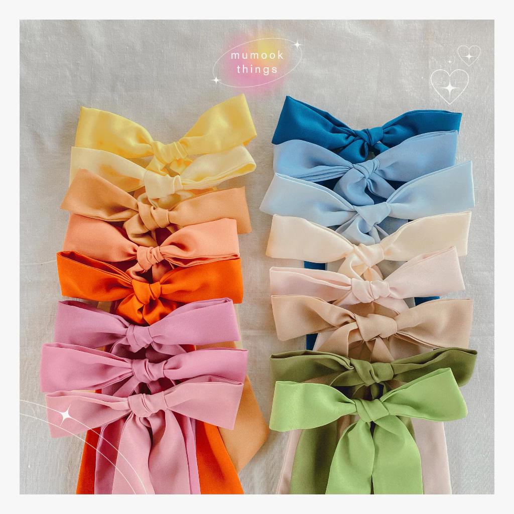 🎀 โบว์ผูกผมสไตล์เกาหลี 🎀 ที่คาดผมแบบผูก สีพื้นพาสเทล 25 เฉดสี ✨ mumook.things เครื่องประดับผมมินิมอล