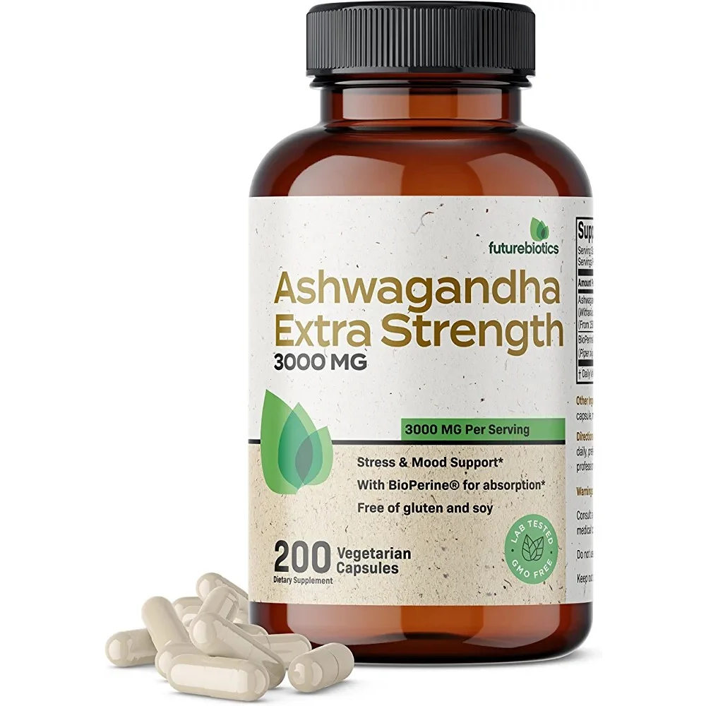 Futurebiotics Ashwagandha Capsules Extra Strength 3000mg - Stress Relief Formula, 200 Capsules (No.3357)