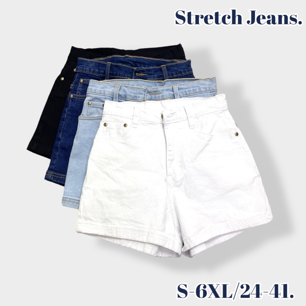 (พร้อมส่ง S-6XL/เอว 24-41) Fernfur Apparel. กางเกงขาสั้น ยีนส์ รุ่นผ้ายืด Original มี 4 สี looktrend กวาง ยีนส์สาวอวบ