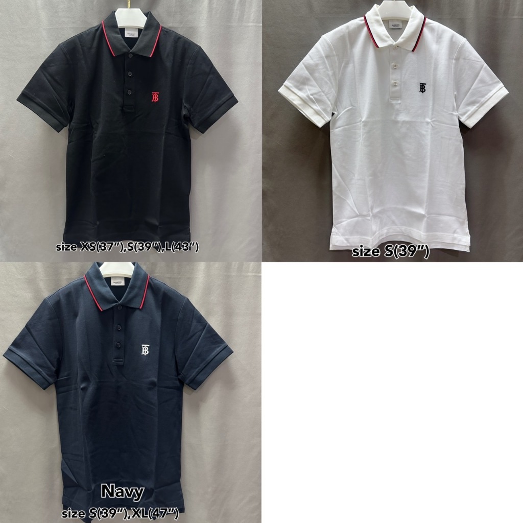 Burberry ของแท้ polo เสื้อโปโล กรม เทา แขนสั้น ผู้ชาย ขาว TB เบอร์เบอรี่ แบรนด์เนม ของขวัญ