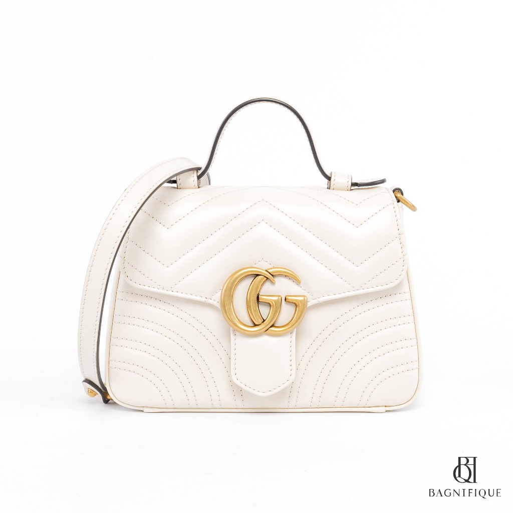 GUCCI MARMONT TOP HANDLE WHITE CALF GHW