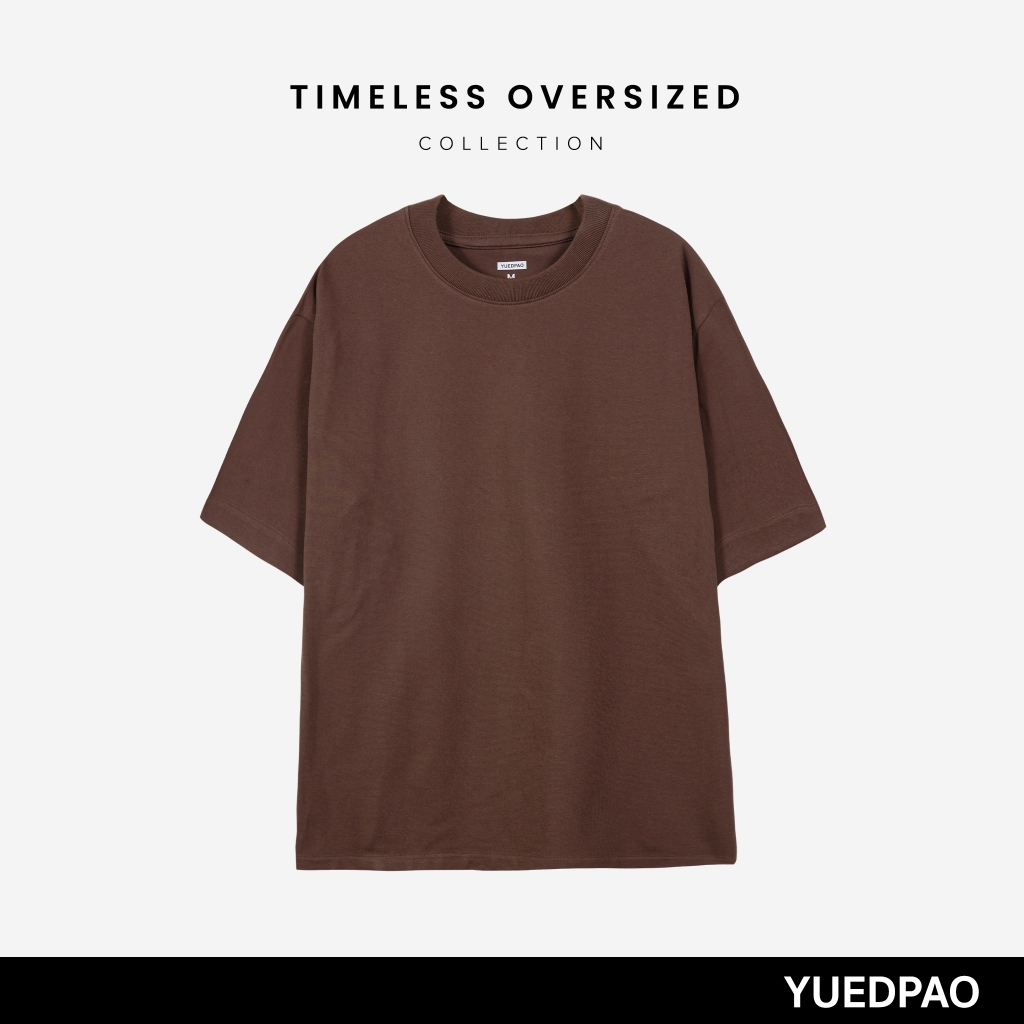 Yuedpao Oversized Timeless ผ้าหนายับยากรีดง่าย เสื้อยืดทรงหลวม ดีไซน์คลาสสิค เสื้อยืดเปล่า โอเวอร์ไซส์ สี Dark Chocolate