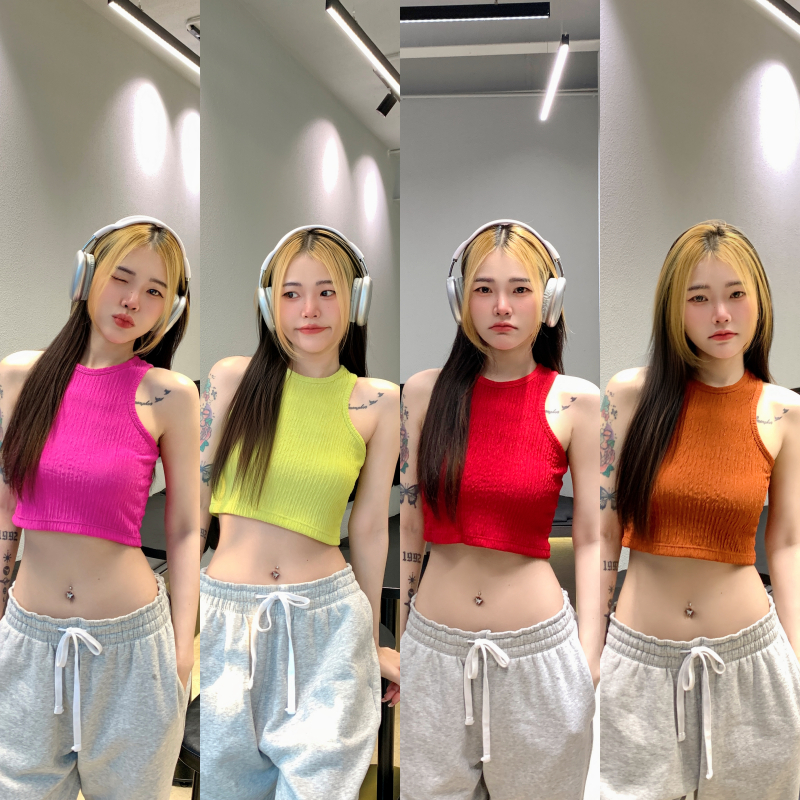 SpinnyHouse เสื้อกล้ามครอป ผ้าเปลือกไม้ยืดตามตัว สาวอวบใส่ได้ ทรงนี้คือฮิตม้าก โทนสีขับผิวสุด รุ่น กล้ามตุ๊ต๊ะ
