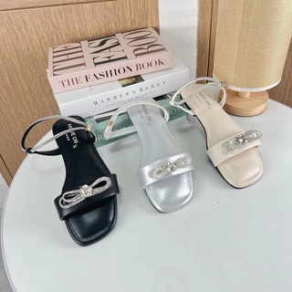 รองเท้ารัดส้นโบว์เพชร ผ้าหนังนิ่มใส่สบายไม่กัดเท้า(ใส่ตรงไซส์)(งานมีกล่อง)(ใส่ได้ 2 แบบ)
