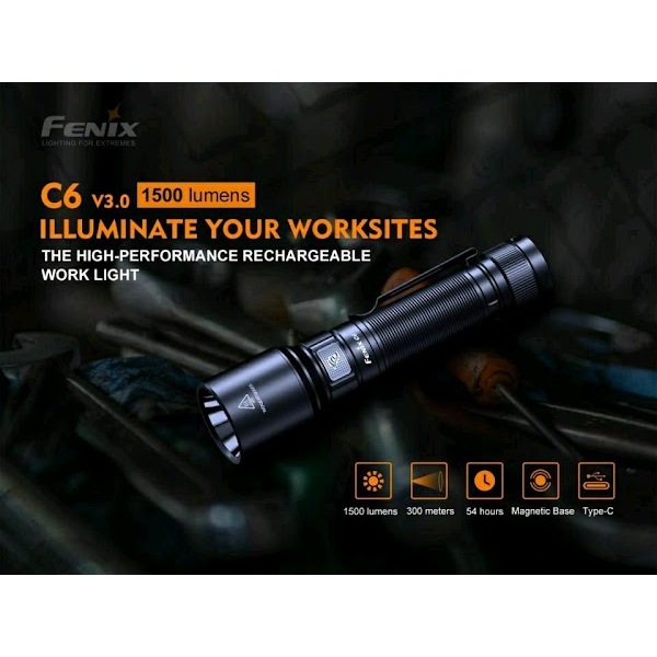 ไฟฉายFENIX C6 V3.0 สว่าง 1500 LUMENS ส่องไกล 300 เมตร