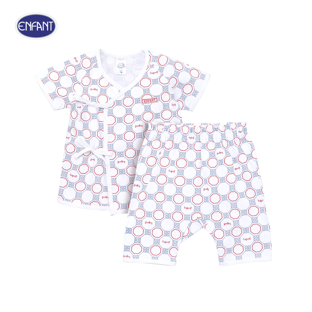 ENFANT (อองฟองต์) ชุดเสื้อป้ายเด็ก + กางเกงสามส่วน ลายกังไส ผ้าคอตตอน 100% สำหรับเด็กอายุ 3-6 เดือน