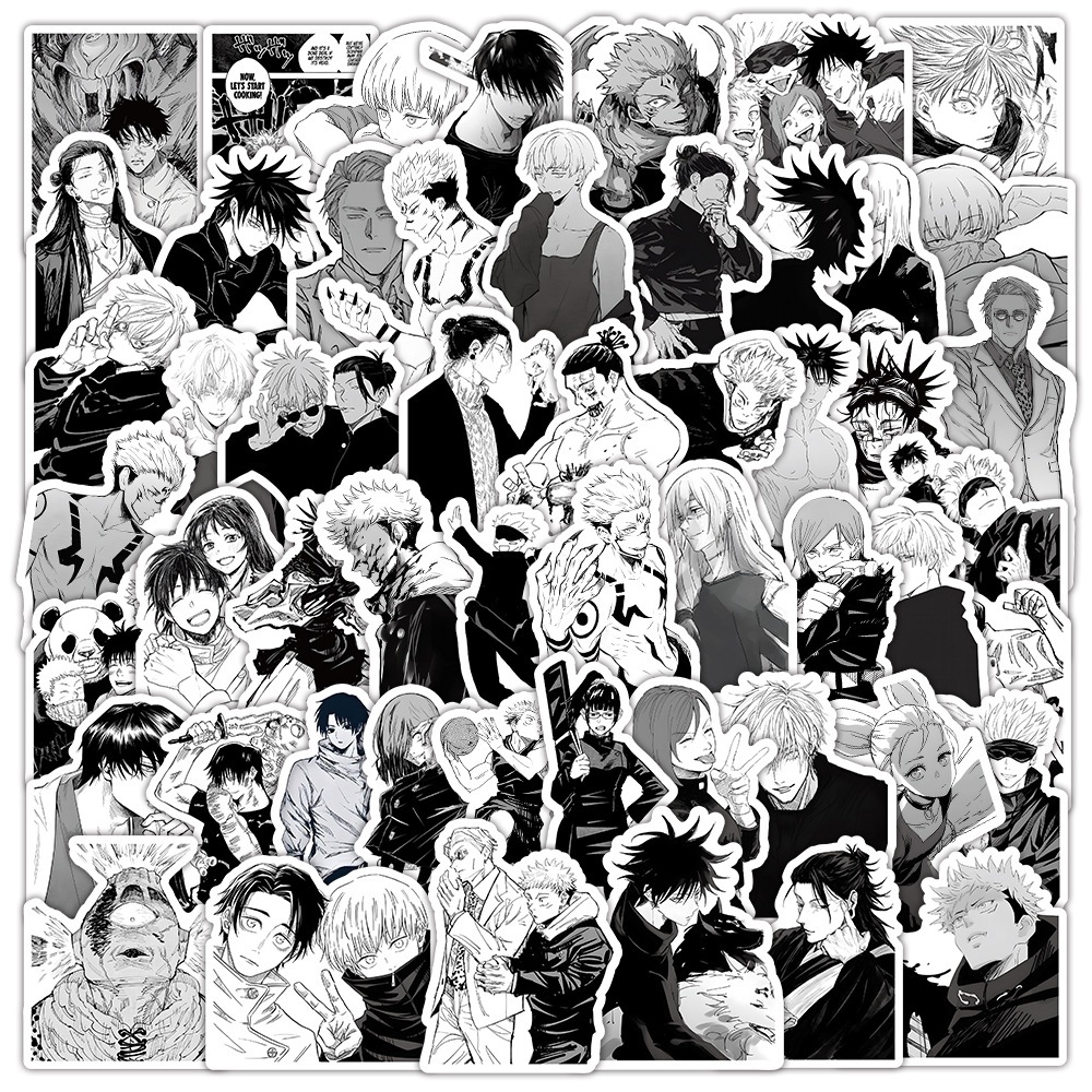 พร้อมส่ง 60แผ่น JAPAN ANIME BLACK WHITE มหาเวทย์ผนึกมาร Jujutsu Kaisen พีวีซี กันน้ำ สติ๊กเกอร์ 咒術迴戰