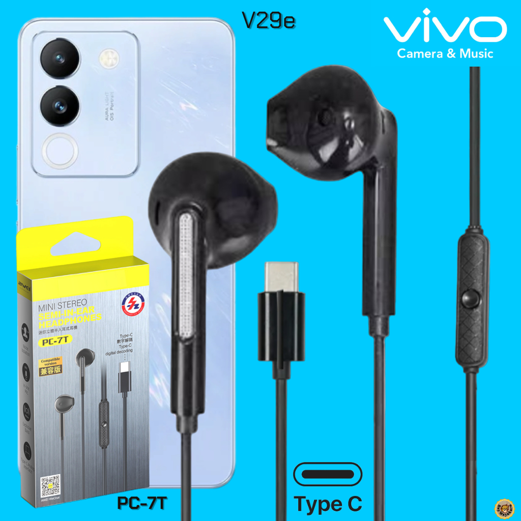 หูฟัง สมอลทอล์ค VIVO Type-C ไทป์ซี สำหรับ วีโว่ V29e รูปทรงสวยงาม สวมใส่สบาย เสียงดี เบสนุ่ม ตัดเสียงรบกวน 7T